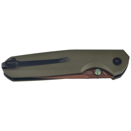Nóż składany Bestechman Velix OD Green G10, Gold PVD 14C28N Steel by Ostap Hel (BMK07G)