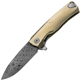 LionSteel ROK Knife Gold Titanium, Chad Nichols Scrambled Damascus (ROK DD GL)