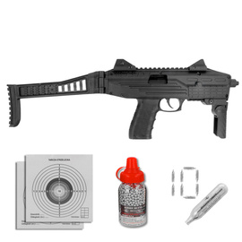 Airgun set 30: Voltran Ekol ES P95B Blow Back Black 4.5 mm Pistol, 1500 BBs, 10 CO₂ cartridges, 100 targets