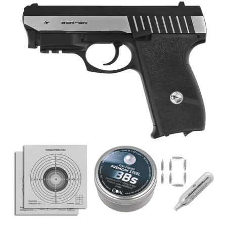 Airgun Set 45: Borner Panther 801 4.5 mm Air Pistol, 1400 BBs, 10 CO₂ Cartridges, 100 Targets