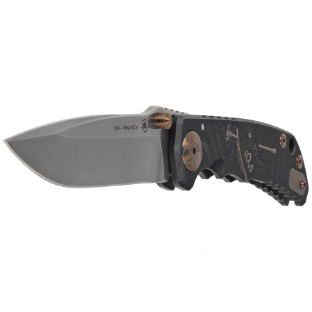 Spartan Blades Harsey Folder ''Plague Doctor'' Black/Gold Titanium, Satin MagnaCut by William W. Harsey (SF5DOCTOR BK)