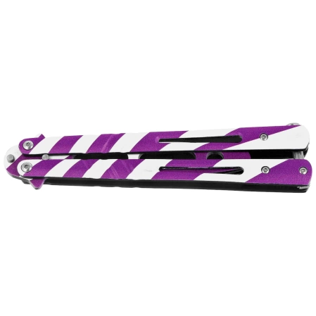 Nóż składany motylek Third Decor Habitat Balisong K3104 Practice Fan Knife Non-Cutting White/Purple 420, White/Purple 420 (TH-K3104)