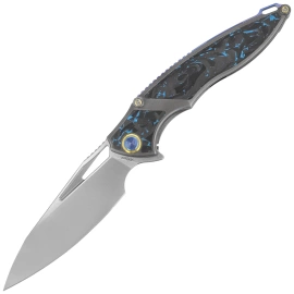 Rike Knife RK1902- B/CF Grey Titanium / Blue Carbon Fiber, Bead Blasted M390