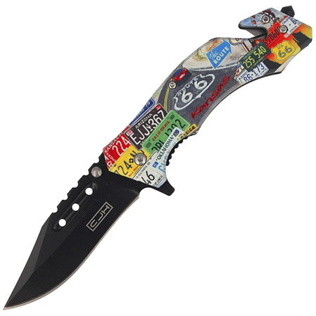 Herbertz CJH Rescue Knife motiv US Route 66, Black Blade 420 (44005)