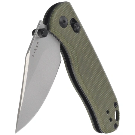Kizer Drop Bear 2 Knife Green Micarta, Satin Nitro-V by Azo (V3619.2KC1)