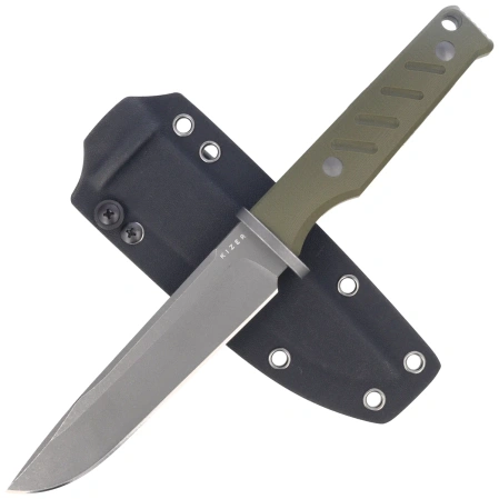 Kizer Camp 180 Knife Olive Green G10, Gray Stonewashed AEB-L by Jonathan Styles (1096A2)