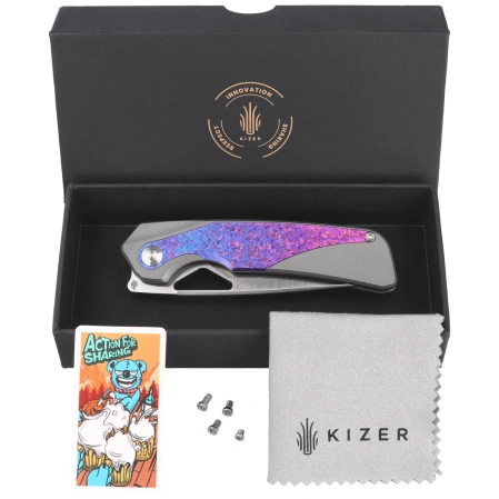 Kizer Topsail Knife Silver-Blue-Purple Crystallized Titanium, Satin S45VN by Jonathan Styles (Ki3735A1)
