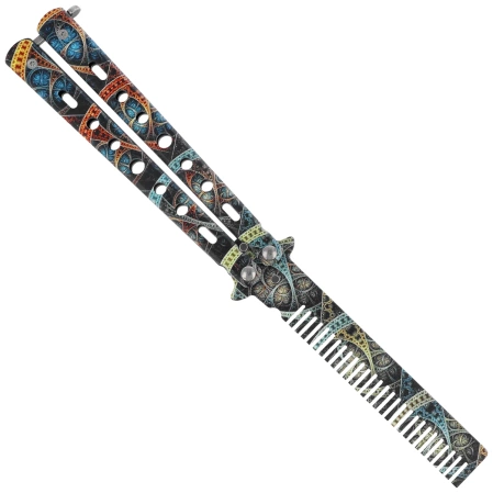 Nóż składany motylek Third Decor Habitat Balisong K3101 3D Poker Skull Print 420, Comb-Style Blade 420 (TH-K3101)