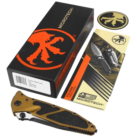 Microtech Socom Elite S/E-M Knife Tan Aluminum, Black Cerakote M390MK by Tony Marfione (160-1TA)