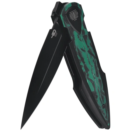 Bestech Ika Dagger Knife Black Titanium / GITD Marble Carbon Fiber, Black PVD M390 by Tashi Bharucha (BT2602D)