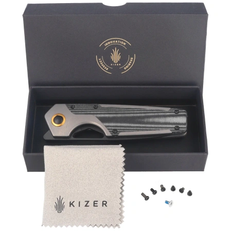 Kizer Serpentine Knife Gray Titanium / Black Micarta, Matte Ultra DLC Elmax by Jonathan Styles (Ki3759FDA2)