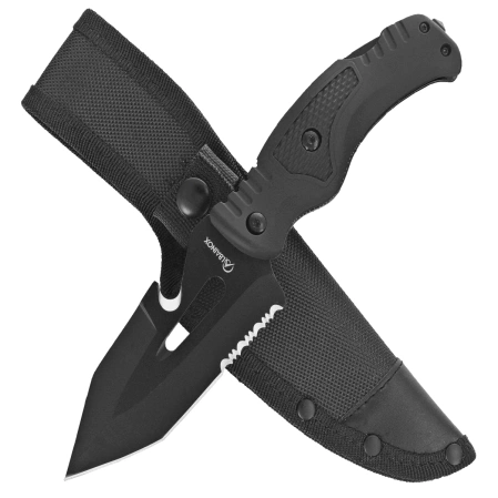 Martinez Albainox 2-in-1 Tactical Knife, Black Rubberized Fiber, Black 3Cr13MoV (32316)