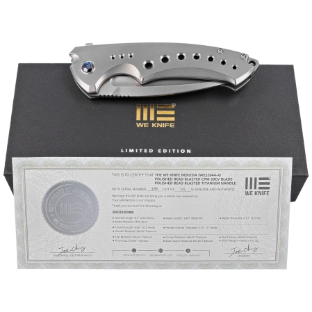 Nóż WE Knife Nexusia LE No 098/155 Bead Blasted Titanium, Bead Blasted CPM 20CV (WE22044-4)