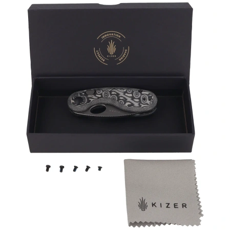Nóż składany Kizer Microbe Black-Grey Micarta w/ Vortex, Gray Stonewashed 14C28N by Maksim Epifantsev (V2742A5)