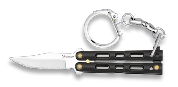 Martinez Albainox Balisong Keychain Knife Black Zamak, Mirror 3Cr13Mov (02180-N)