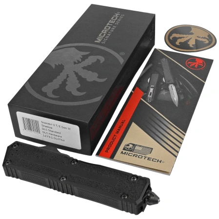 Microtech Scarab II Gen III T/E OTF Knife Signature Shadow DLC Aluminum, Shadow DLC M390MK by Tony Marfione (1279-1DLCTSH)
