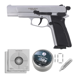 Airgun set 04: Voltran Ekol ES 66 White 4.5 mm Pistol, 1400 BBs, 10 CO₂ cartridges, 100 targets