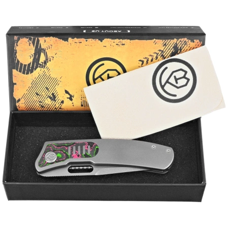 Kubey KB Knives Common Thread Gray Titanium/Watermelon Sugar Camocarbon, Stonewashed M390 by Justin Lundquist (KB377B)