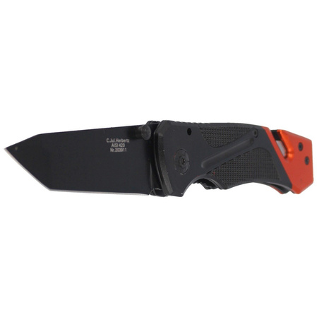 Herbertz CJH Black/Red Aluminum Rescue Knife, Epoxy Coated 420 (203911)