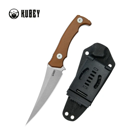 Kubey Sicarii Knife Brown Micarta, Beadblasted 14C28N by Jake Hoback (KU477E)