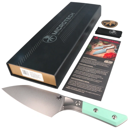 Nóż kuchenny Microtech Santoku 6'' Titanium Bolster/Caribbean Blue G10, Stonewashed M390MK (3200B-10CA)