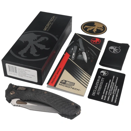 Microtech Amphibian Mini Ram-Lok S/E Knife Gray Slab Side Titanium / Carbon Fiber, Flamed Bksp, Stonewashed M390MK by Tony Marfione (137MRL-10MS12)