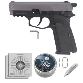 Zestaw wiatrówkowy 17: pistolet Voltran Ekol ES P66C Fume 4.5 mm, 1400 BBs, 10 kapsuł CO₂, 100 tarcz