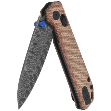 Kizer Begleiter 2.9 CL Knife Brown Norplex UltreX Micarta, Acid Washed Damascus by Azo (V3458.2CDA2)