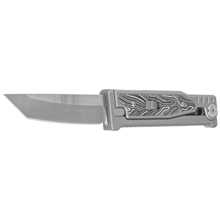 Reate Knife EXO-M OTF Gravity T/E Bead Blasted Titanium/Damascus Black-White G10, Satin Elmax