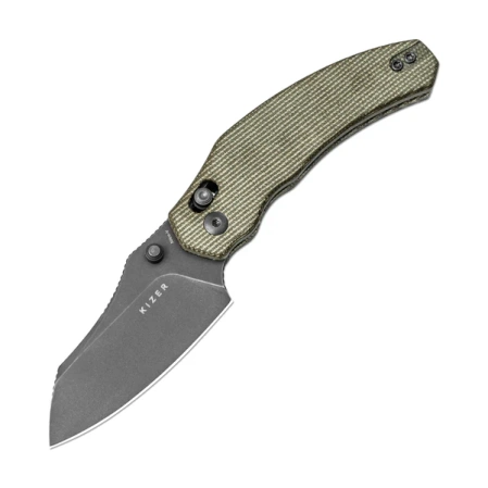 Kizer Bulldog Knife Green Micarta, Gray Stonewashed Nitro-V by O.SHO (V3672A3)