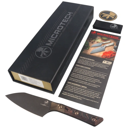 Nóż kuchenny Microtech Santoku 4.2'' Signature Bronze Titanium Bolsters/Live Wire Carbon Fiber, Black DLC M390MK (3300B-1DLCLWCFS)