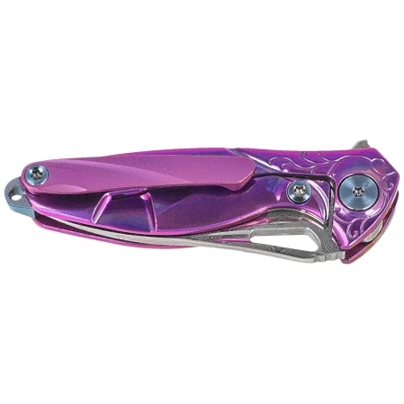 Nóż na szyję Rike Knife Mini Hummingbird Purple Titanium, Rose Damascus by Richard Wu (RK-MINI-PU)