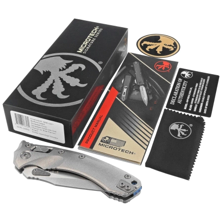 Nóż składany Microtech Amphibian Ram-Lok S/E Marfione Select Stonewashed Slab Side Titanium, Blue HW, Stonewashed M390MK by Tony Marfione (137RL-10MS2)