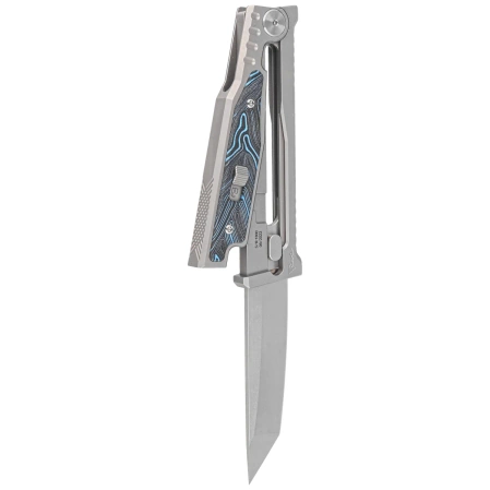 Reate EXO-M Gravity T/E Knife Bead Blasted Titanium/Damascus Blue-Black G10, Satin Elmax