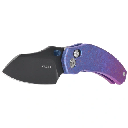 Kizer Mini Bulldog Knife Purple-Blue Crystallized Titanium, Matte DLC Ultra S45VN by O.SHO (Ki3672SA1)