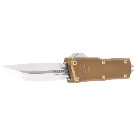 Nóż automatyczny OTF Microtech Scarab II Gen III Executive D/E-S Tan Aluminium, Stonewashed M390MK by Tony Marfione (1181-10TA)
