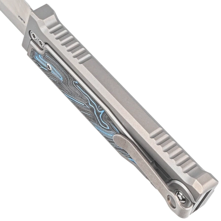 Reate EXO-M Gravity T/E Knife Bead Blasted Titanium/Damascus Blue-Black G10, Satin Elmax