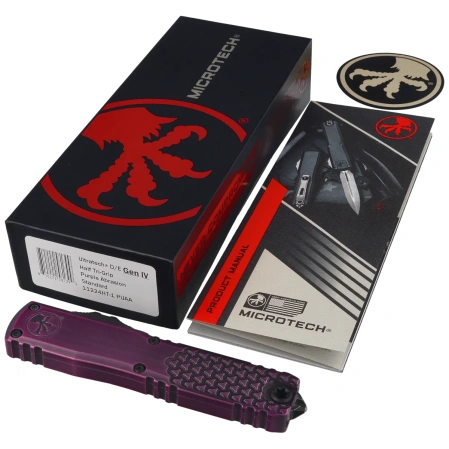 Microtech Ultratech Gen IV D/E OTF Knife Purple Abrasion Half Tri-Grip Aluminum, Purple Abrasion M390MK by Tony Marfione (11224HT-1PUAA)