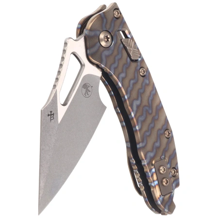 Microtech M-Stitch Ram-Lok S/E Marfione Select Knife Slab Side Flamed Titanium, Bronze HW Stonewashed M390MK by Borka Blades and Tony Marfione (169MRL-10MS7)