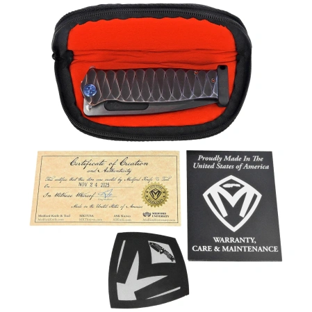 Nóż składany Medford USMC FF Black/Blue-Violet ''Diamond Head'' Titanium, BLue HW, Brsh/Blue Clip, Black DLC/Satin S90V by Greg Medford (MK2044TQ-01TM-TFCP-PP)