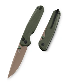 Bestechman Velix Knife OD Green G10, Gold PVD 14C28N Steel by Ostap Hel (BMK07G)