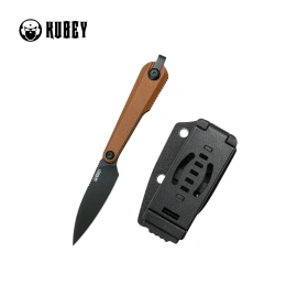 Kubey YAG SP Knife Brown Micarta, Blackwashed 14C28N by Ostap Hel (KU452C)