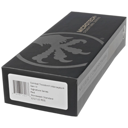 Microtech Combat Troodon Gen III Interceptor Signature OTF Knife Red Aluminum, Stonewashed M390MK by Tony Marfione (1217-10RDS)