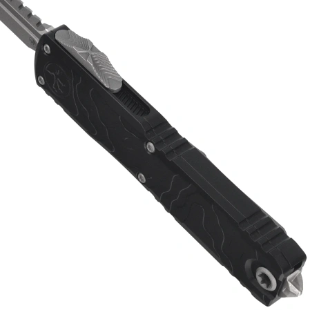 Nóż automatyczny OTF Microtech Ultratech Gen IV Interceptor Signature Black Topographic Deep Engraved Aluminium, Apocalyptic M390MK by Tony Marfione (11174TP-10APS)