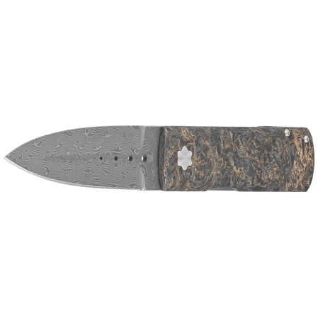 Maserin Daga 372/DG Knife Black-Gold Fat Carbon, Damascus Small Roses by Attilio Morotti