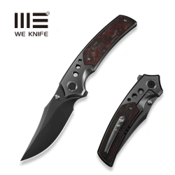 WeKnife Skynix Knife Gray Titanium / Black/Red Carbon Fiber, Polished Gray M390 (WE24087-4)