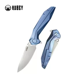 Kubey Nova Frame Lock Knife Blue Titanium, Beadblasted 14C28N (KB235C)