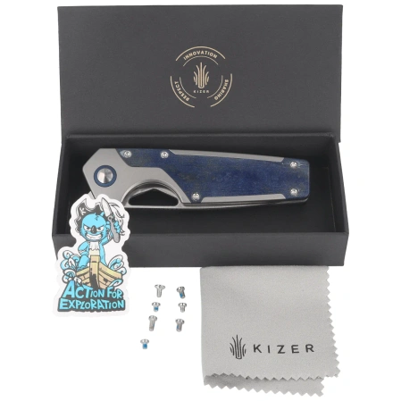 Nóż składany Kizer Serpentine Silver Titanium / Blue Richlite, Satin M390 by Jonathan Styles (Ki3759FDA3)