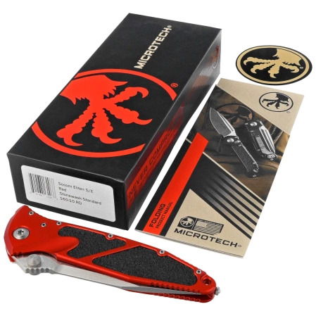 Microtech Socom Elite S/E-M Red Aluminum, Stonewashed M390 by Tony Marfione (160-10RD)