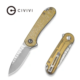 Nóż składany Civivi Elementum Flipper Polished Yellow Ultem, Satin/Rock-Grind Pattern Nitro-V (C18062AM-2)